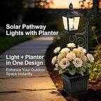 Solar Pathway Lights with Planter, 2-in-1 Outdoor Solar Lamp Post Light with Planter and Artificial Flowers, 27/35inch Outdoor Planters with Lights for Lawn,Patio,Yard & Pathway Decor (27in(Small)*2)