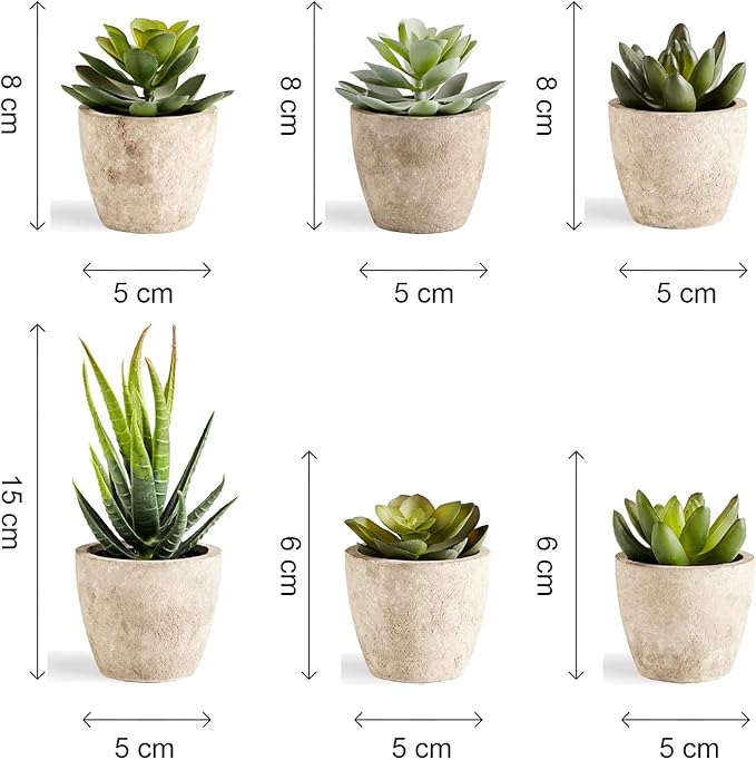 Artificial Succulents Plants Potted Set-Decorative Fake Succulent Plant Faux Plastic Plant Indoor &Outdoor for House Office Desk Bathroom Kitchen DIY Decor Gift Set of 6
