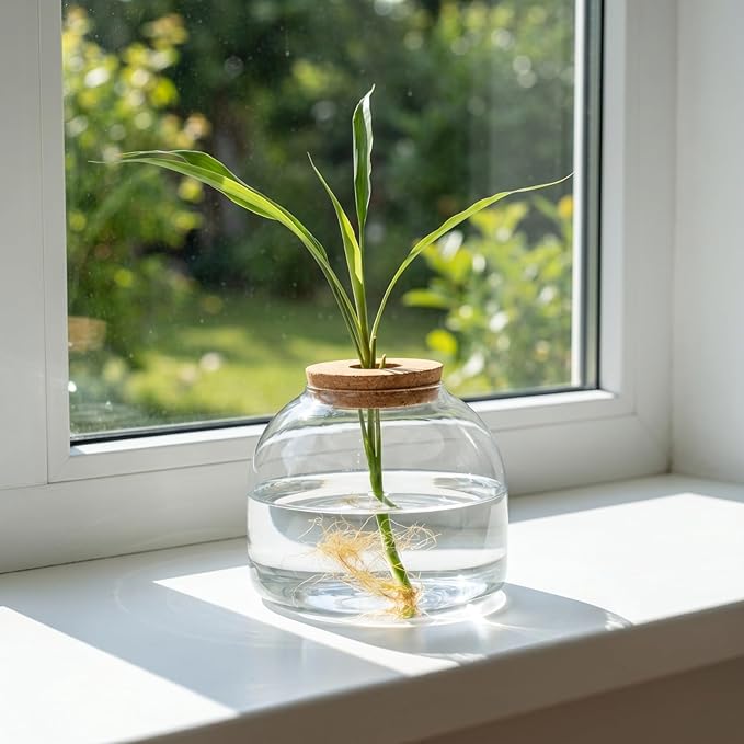 ULTECHNOVO Glass Terrarium Jar with Wood Stopper for Hydroponic Plants and Moss - 5.90 Inch Airtight Container for Micro Landscape Decor in Bedroom, Office, or as Gift for DIY Gardeners