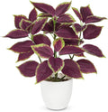 Artificial Plants Indoor 14.2" Small Fake Perilla Plant in Pot Potted Plants Artificial Decor Faux House Plant with White Pot for Farmhouse Home Office Bathroom Living Room Table Shelf Decor