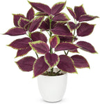 Artificial Plants Indoor 14.2" Small Fake Perilla Plant in Pot Potted Plants Artificial Decor Faux House Plant with White Pot for Farmhouse Home Office Bathroom Living Room Table Shelf Decor