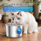 Cat Water Fountain Advanced 304 Stainless Steel 2.2L/74oz with Detachable Tank, Easy to Clean, Automatic Pet Fountain Quiet Cats Water Dispenser, Perfect for Cats Dogs Indoor