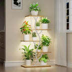 Plant Stand Indoor with Grow Lights - 44" Tall Corner Plant Stands for Indoor Plants, 5 Tiered Metal Plant Shelf, Curved Plant Flower Holder Dispaly Rack for Living Room, Home Patio Balcony (White)