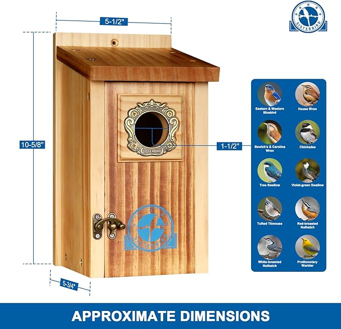SISTERBIRD Preminum Bluebird Houses for Outside, Wooden Bluebird House, Birdhouses for Outdoors Courtyard, Festival Bird Nesting, Assembly Bird Box, Bluebird House (Assembly Completed)