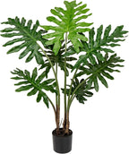 Hollyone Artificial Tree Philodendron Plant 3FT Tall Faux Monstera Indoor Trees Fake Tropical Palm Plants Trees House Plants in Pot for Indoor Outdoor Home Office Garden Living Room Decoration, 1 Pack