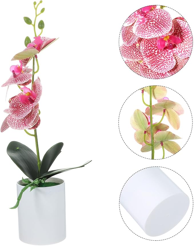 VILLCASE Artificial Orchid Bonsai Plant, Realistic Simulation Potted Flower in Purple, Faux Orchid Tabletop Decoration for Home Office Living Room
