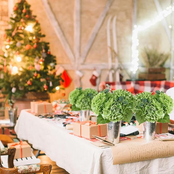 ZYTUYO 3 PCS Dark Green Hydrangea Real Touch Artificial Flowers 21'' Latex Large Hydrangea with Long Stems for Wedding Table Centerpieces Indoor Kitchen Spring Home Decor Outdoor Porch