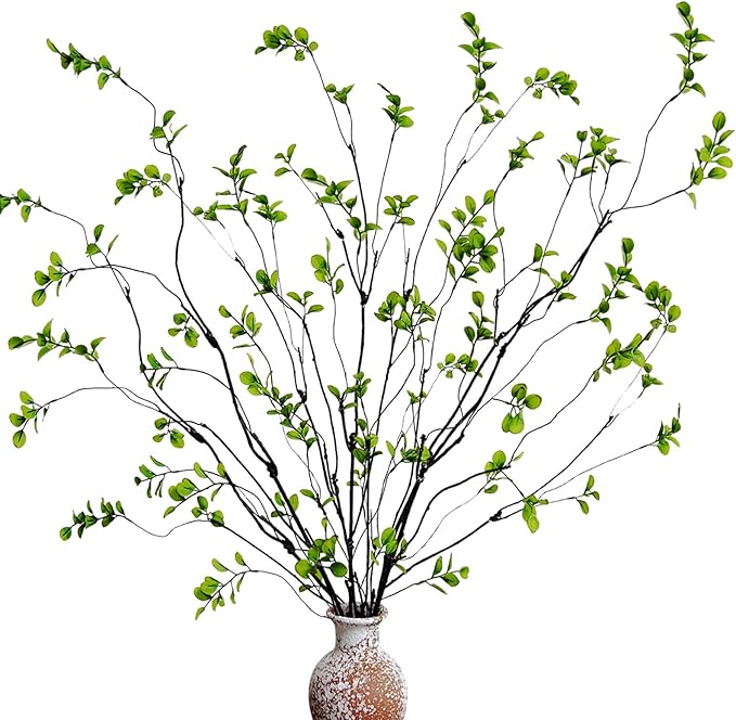 8 Pcs Artificial Ficus Branches Faux Eucalyptus Stems, 47.2 Inch Fake Greenery Stems Artificial Plants for Vase Filler Decoration, Fake Leaves Branches Centerpieces Decor.
