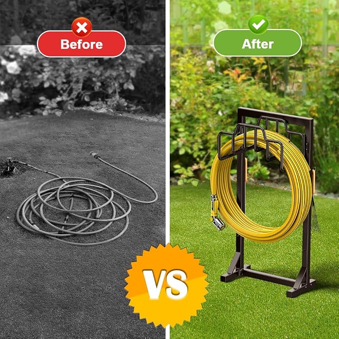 Skycarper Garden Hose Reel Holder Detachable Metal Water Hose Hanger Organizer Heavy Duty Free Standing Hose Stand,Bronze