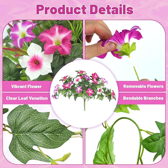 2 Packs Artificial Flowers Hanging Baskets for Outdoors, 10 PCS UV Resistant Faux Outdoor Plants, Fake Petunias Silk Flowers for Garden Balcony Yard Porch Decor (White Red Lotus)