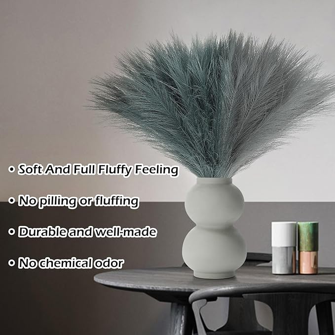 SeptCat 60 Pcs Pampas Grass Light Grey and Dark Grey Decor 21.7" Fluffy Faux Short Pampas Grass Artificial Small Pompas Grass Flower Vase Filler for Home Wedding Decoration