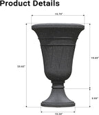 23" Tall Planters for Outdoor Plants Set of 2, Planter with Drainage Holes and Trophy Design, Large Outdoor Planters for Porch, Garden, Black