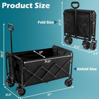 Collapsible Wagon Cart with Wheels Foldable: 500LBS Heavy Duty Folding Utility Wagon - Portable All Terrain Grocery Wagon Cart for Groceries Shopping Outdoor Camping Sports (Black-500Lbs)