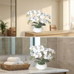 Artificial Orchid with 3D Printed Vase, 24 Stems Realistic Fake Phalaenopsis, Adjustable Silk Flowers for Home Decor, Wedding Table Centerpieces, 2 Bunches + White