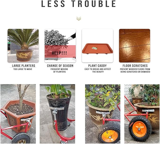 Garden Pot Mover with Adjustable Grip Arm - Potted Plant Mover with Flat-Free Dolly Wheel - Complete with Assembly Tool, Max 440 Lbs Weight Capacity