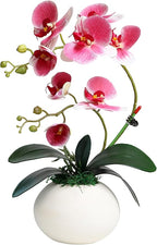 Forlaoers Modern 17" Pink Artificial Orchid Faux Flowers in vase Fake Plant Floral Arrangements Table Centerpieces for Dining Room Home Office Bathroom Decorations Indoor Farmhouse Wedding Decor