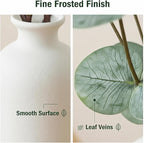 15" Artificial Eucalyptus Stems Potted Plant - Realistic Small Fake Desk Plants for Office Home Decor, Faux Plants in Frosted Ceramic Vase for Indoor Spaces, Wedding Centerpieces Table Decor（4pcs leaf