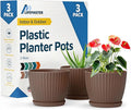 Brown 6-Inch Plant Pots with Drainage & Saucers 3 Pack, Indoor & Outdoor Planters for Houseplants, Herbs, and Flowers, Durable & Weatherproof Material, Stackable, Lightweight, Minimalist Design