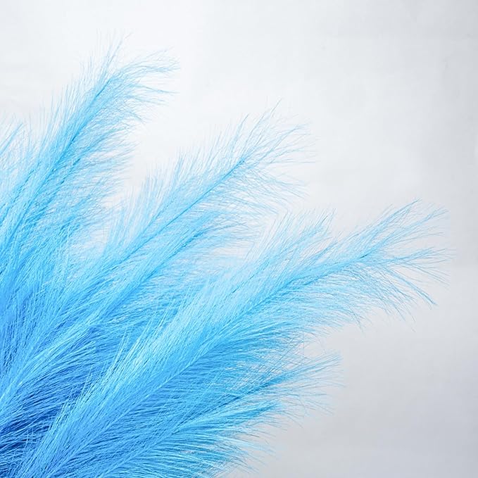 Premium Faux Navy Blue & Sky Blue Pampas Grass Decor – 43.3″8pcs Tall Fluffy Dual-Tone Feather Flowers, No Assembly 18-Branch One-Piece Stems for Coastal Boho Wedding & Modern Home Decor (8pcs 110cm)