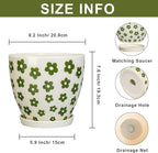 MPotTo 8.2 Inch Plant Pot - Ceramic Flower Pot Indoor with Drainage Hole and Saucer, Boho Round Decorative Planter for Indoor Plants, Housewarming Gifts, Office Garden Home Room Decor, White