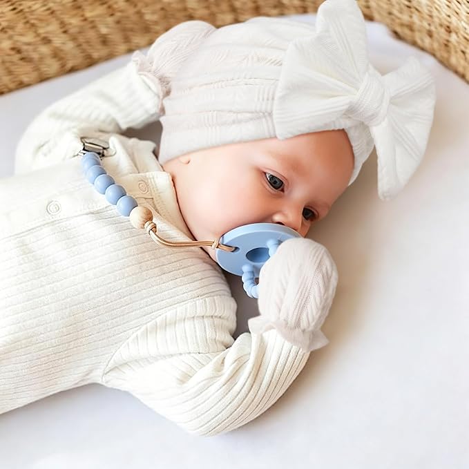 BQUBO Baby Turban Hats and Mittens Set Newborn Infant Hospital Hats Caps with Bows for Baby Boys Girls 0-12 Months