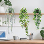Fake Hanging Plants, 3pcs Artificial Small Potted Plants Fake Potted Greenery Faux Eucalyptus Mandala Vine Pea Pod for Home Indoor Outdoor Wall Garden Wedding Decoration