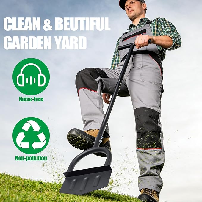 Edger Lawn Tool, 41.8” Manual Lawn Edger Tool with Ergonomic T-Grip & Wide Footplate, Metal Half Moon Grass Edgers for Garden Yard Landscaping Maintenance