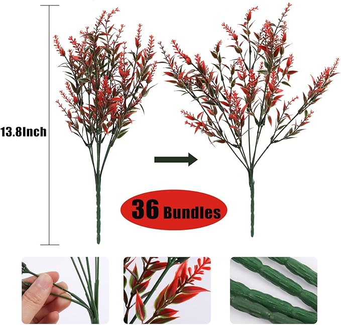 Fall Decoration, Artificial Fake Outdoor Plants Flowers, 36 Bundles Faux Fall Orange Flower for Planter Pot UV Resistant Look Real for Outside Porch Home Patio Garden Window Box Decoration(Orange)