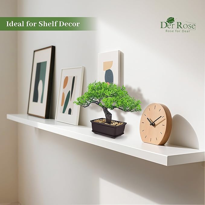 Der Rose 8 Inch Artificial Bonsai Tree Small Fake Plants Decor for Bathroom Office Desk Table Shelf Japanese Zen Ficus Decor Indoor
