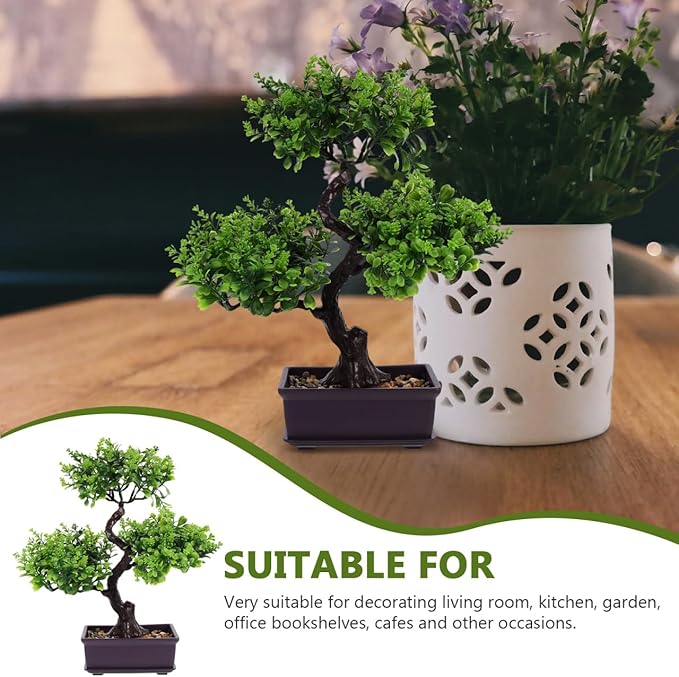 Cabilock Artificial Bonsai Tree, Fake Potted Bonsai Plants Decoration, Desktop Realistic Welcoming Pine Ornament for Home Office Entryway Chests Decor, Red (Green)