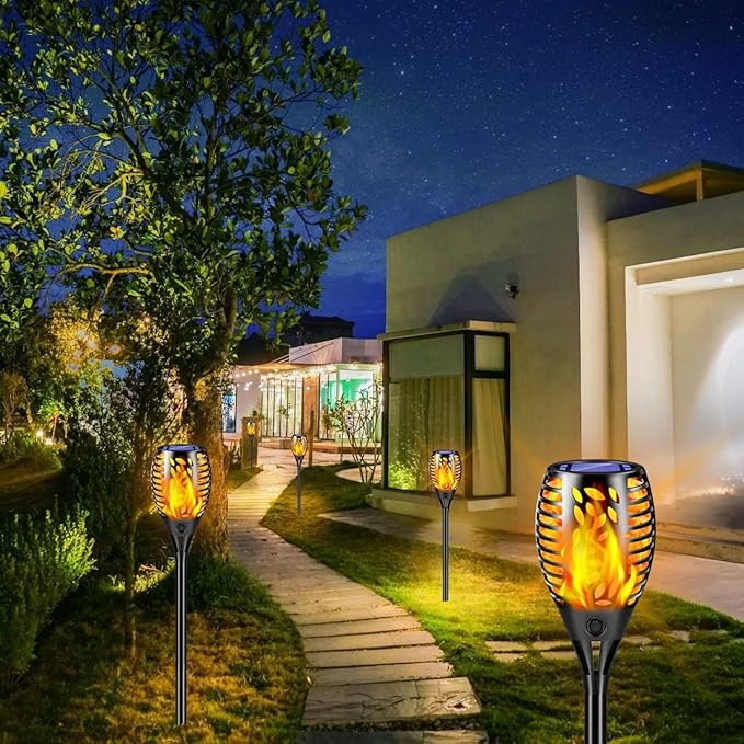 TomCare 6 Pack Outdoor Flickering Flames Torch Decorative Garden Lights Solar Powered Waterproof Lighting for Garden Patio Yard Landscape