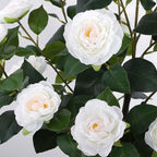 Hananona 2 Pcs Artificial Camellia Trees Faux Camellia Plant in Pot with Flowers Indoor Plants for Spring Home Decor Outdoor Porch Front Door Decor (White, M)