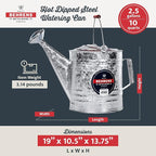 Behrens Weatherproof Hot Dipped Galvanized Steel Watering Can with Wooden Handle and Side Handle for Watering Flowers and Gardens, Gray.