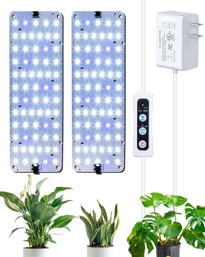 DOMMIA Panel Grow Light for Indoor Plants, 20W Ultra-Thin Full Spectrum LED Grow Light for Shelf & Cabinet, Dimmable with 6/12/16H Timer, Bluish White, 1-Pack