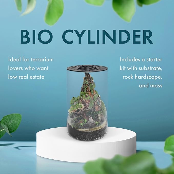 SubstrateSource Bio Cylinder - Glass Plant Terrarium Kit - Glass Terrarium w/LED Grow Light, Adjustable Ventilation Lid, Substrate, Moss & Accent Rocks - Bio Cylinder 150