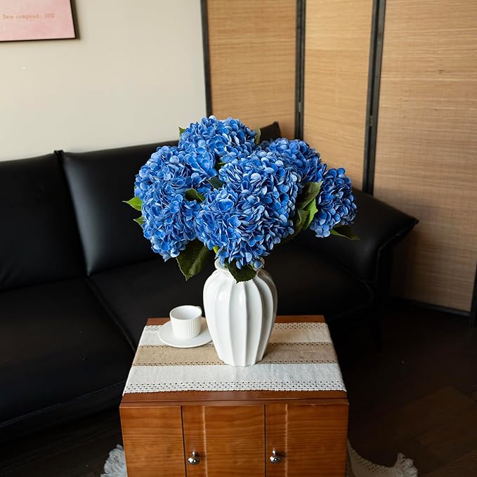 DUYONE 3PCS 22 inch Realistic Artificial Hydrangea Large Flowers Artificial Flowers Dry Flowers Outdoor Wedding Christmas Office Family Party Living Room Table Decoration (Dark Blue)