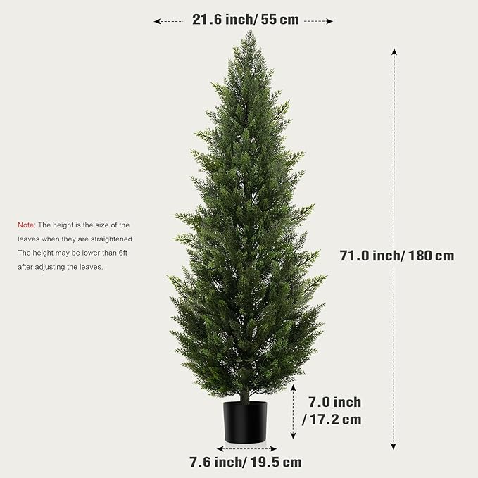 Outdoor Artificial Cedar Topiary Tree, Faux Evergreen Shrubs for Front Porch Decor, Lifelike Fake Bushes Plants for Home Living Room Front Door Decor (1, 6ft)