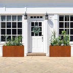 Co rten Steel Planters, 36X15X15 inch Large Rectangular Trough, All-Weather Rust-Resistant Design for Porch, Patio, Garden, Brown