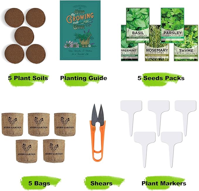 Meekear 5 Herb Indoor Starter Kit, Complete Planting Set for Kitchen Herb Garden DIY & Gift