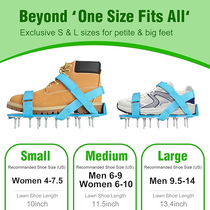 Lawn Aerator Shoes for Grass - Pre-Assembled Grass Aerator Shoes for Lawn - Soil Yard Aerator Tool for Aerating Patio Garden, Blue, Large Size