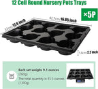 RooTrimmer 12 Cell Round Nursery Trays Thickened Durable Seedling Pots Shuttle Carrying Trays for Holding 4 inch Pots (16.85" 12.6", 5-Pack)