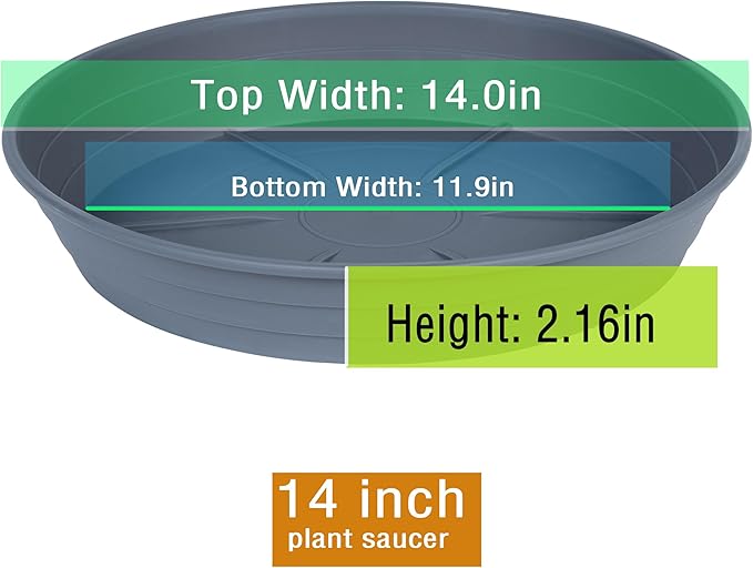 LWALRS Plant Saucer 14 Inch 4 Pack 6 8 10 12 14 16 18 20 25, Plastic Plant Trays for Pots，Extra-Deep Plant Water Dray Tray, Bird Bath Bowl, Heavy Flower Plant Saucers Indoors and Outdoor No Holes