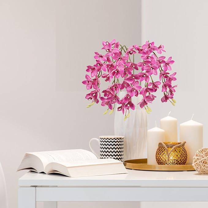 IPOPU 5 Pcs Pink Artificial Orchid Flowers 30.3” Latex Fake Orchid with Long Stem for Tall Vase Wedding and Engagement Centerpiece Arrangement Living Room Home Decor(Hot Pink)