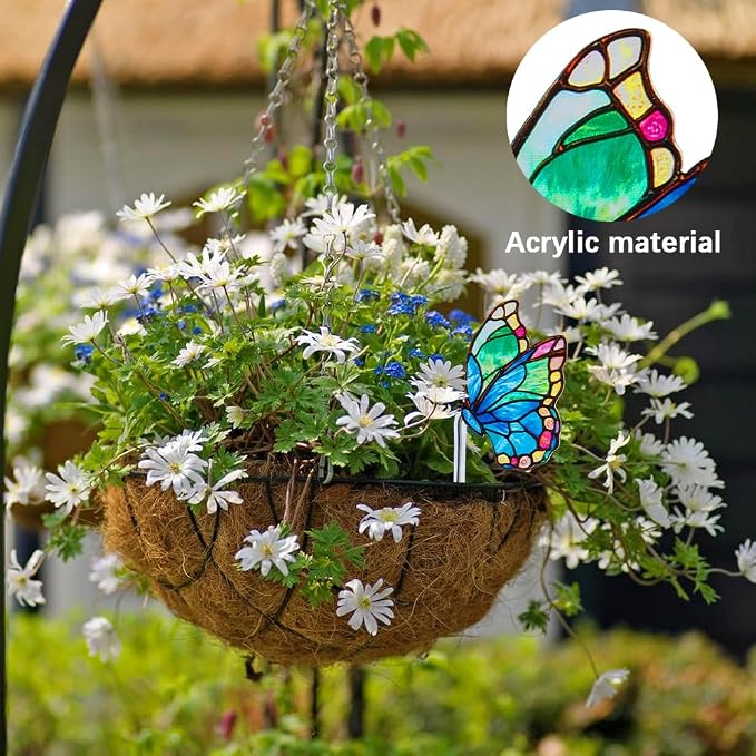 CRASPIRE 2 Styles Butterfly Plant Decoration Flower Pot Suncatcher Acrylic Garden Stake Hanger Decor Blue Yellow Butterflies Catcher Hugger for Art Indoor Outdoor Patio Pots Yard Farmhouse