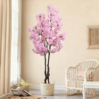 Faux Pink Cherry Blossom Tree 6ft(72in) Tall Artificial Japanese Sakura in Pot Realistic Cherry Plant Decor Handmade Natural Fake Pink Flower Tree for Wedding,Living Room,Spring Decor