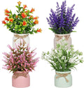 Yoratee 4pcs Artificial Pot Flowers Small Fake Plants with Pot Mini Potted Plants for House Office Tabletop Decoration