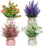 Yoratee 4pcs Artificial Pot Flowers Small Fake Plants with Pot Mini Potted Plants for House Office Tabletop Decoration