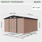 Aoxun 8'x6' Outdoor Storage Shed with Base Galvanized Steel Metal Garden Shed for Patio, Lawn & Garden Brown