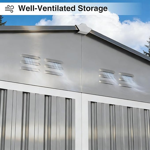 10 x 12FT Sheds & Outdoor Storage, Grey Metal Waterproof Storage Shed with Door and Lock Outdoor Shed,All-Weather Shelter for Bike, Gardening Tools, Lawn Mowers
