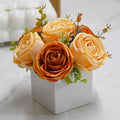 LADADA Artificial Roses in White Ceramic Vase, Faux Silk Flowers with Eucalyptus, Fake Floral Centerpiece for Home Wedding Party Table Decor